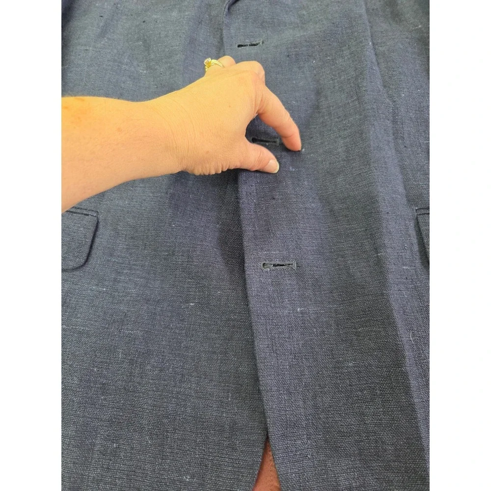 Mosa for Oaktree Mens XL Navy Blue Linen Ramie Blend 3 Button Blazer Jacket